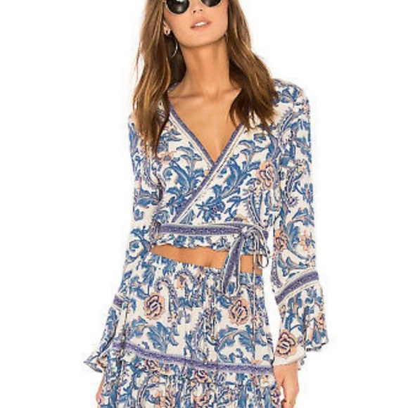 Spell Etienne blue floral wrap top - Picture 2 of 7